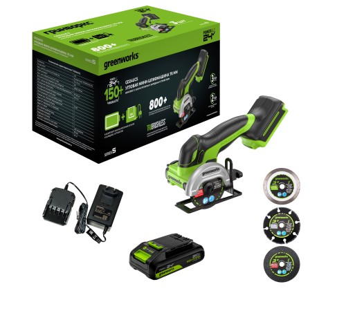 Угловая шлифовальная машина аккумуляторная Greenworks 24V GD24UCS (АКБ 2Ач и ЗУ)