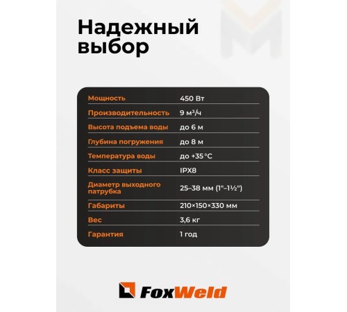 Дренажный насос FoxWeld FoxAqua DPI-450F