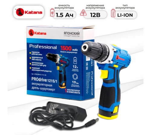 Дрель-шуруповерт аккумуляторная KATANA PROdrive 1215/1 в кор. (АКБ и ЗУ)