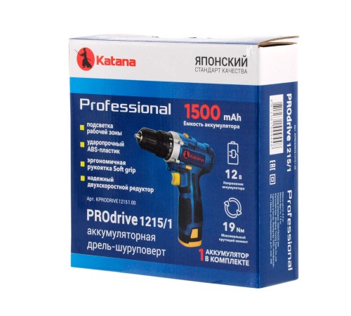 Дрель-шуруповерт аккумуляторная KATANA PROdrive 1215/1 в кор. (АКБ и ЗУ)