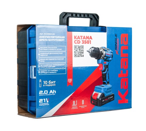 Дрель-шуруповерт аккумуляторная KATANA CD3501 в кейсе (2хАКБ и ЗУ)