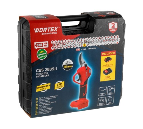 Секатор аккумуляторный Wortex CBS 2535-1 в чем (АКБ и ЗУ)