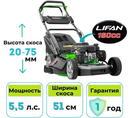 Газонокосилка бензиновая GARDMANN GML-515SM