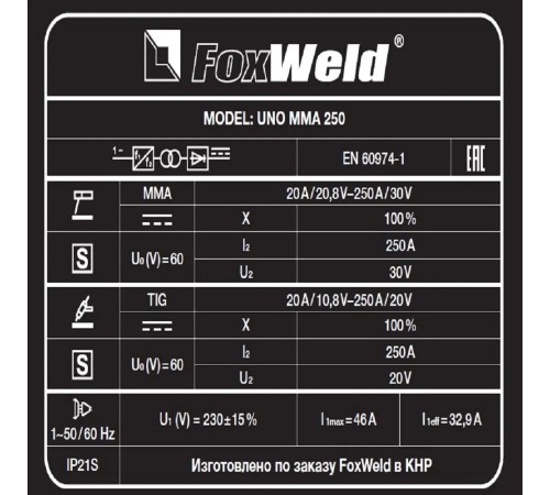 Сварочный аппарат FoxWeld UNO ММА 250