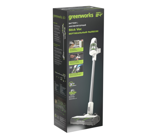 Пылесос вертикальный аккумуляторный  Greenworks 24V SV24360 (1хАКБ 2Ач и ЗУ)
