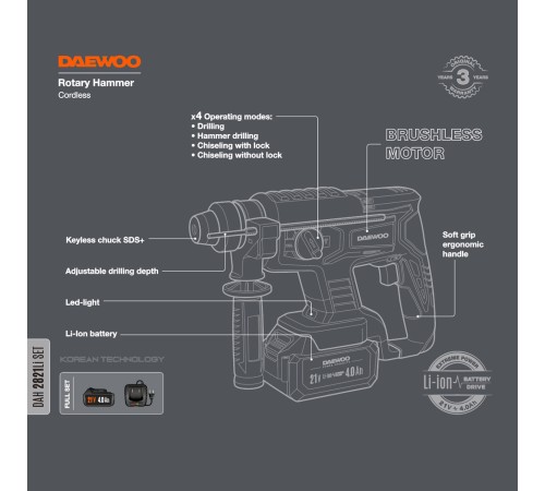Перфоратор аккумуляторный Daewoo Power DAH 2821 Li Set (АКБ и ЗУ)