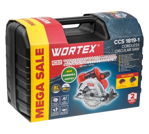 Пила циркулярная аккумуляторная Wortex CCS 1819-1 в чем. ALL1 XLT SET (1хАКБ 4Ач и ЗУ)