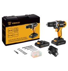 Дрель-шуруповерт аккумуляторная  Deko Banger 20V ONE + SET 63 (2хАКБ 1,5АЧ и ЗУ)
