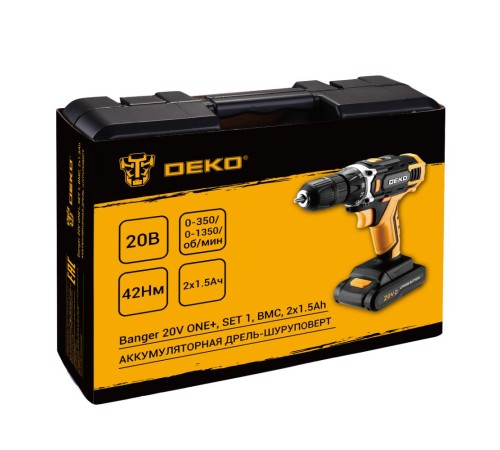 Дрель-шуруповерт аккумуляторная Deko Banger 20V ONE + (2хАКБ 1,5Ач и ЗУ)