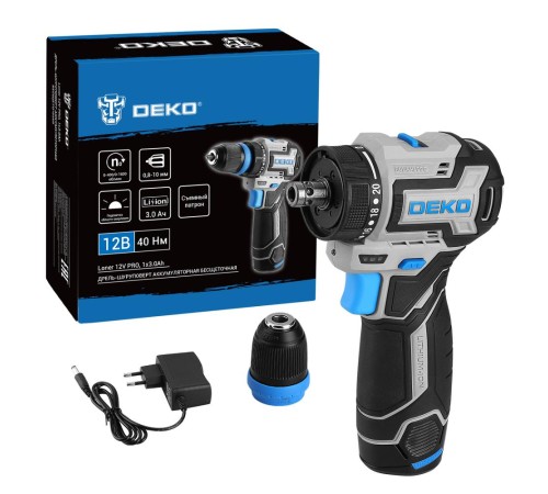 Дрель-шуруповерт аккумуляторная  Deko Loner 12V PRO (АКБ 3Ач и ЗУ)