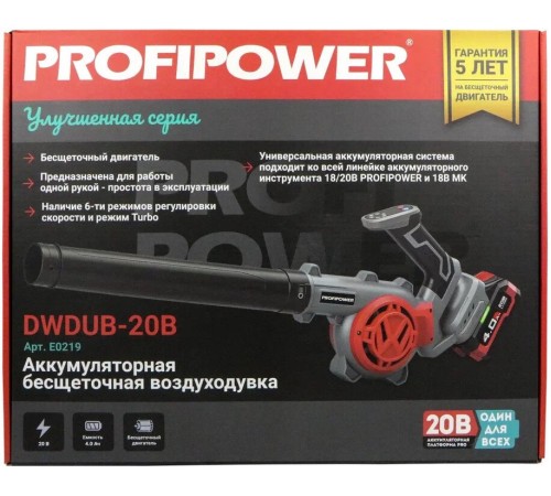 Воздуходувка аккумуляторная ProfiPower DWDUB-20B  (АКБ и ЗУ)