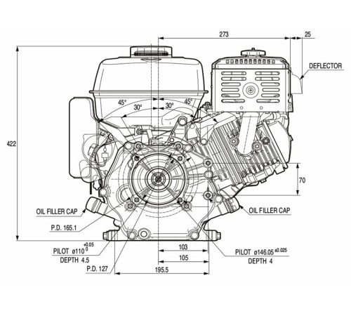 Двигатель бензиновый Stark GX270 SN (вал 25мм шлицевой, сетка 80x80) 9л.с.