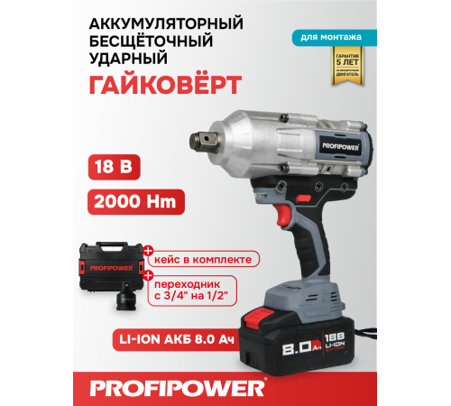 Гайковерт аккумуляторный ProfiPower T-2000N (АКБ и ЗУ)